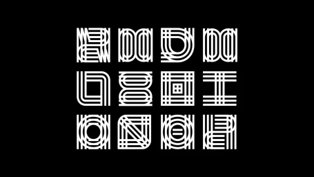 White linear monogram graphic design against a solid black background created for Romanian Design Week 2023.
