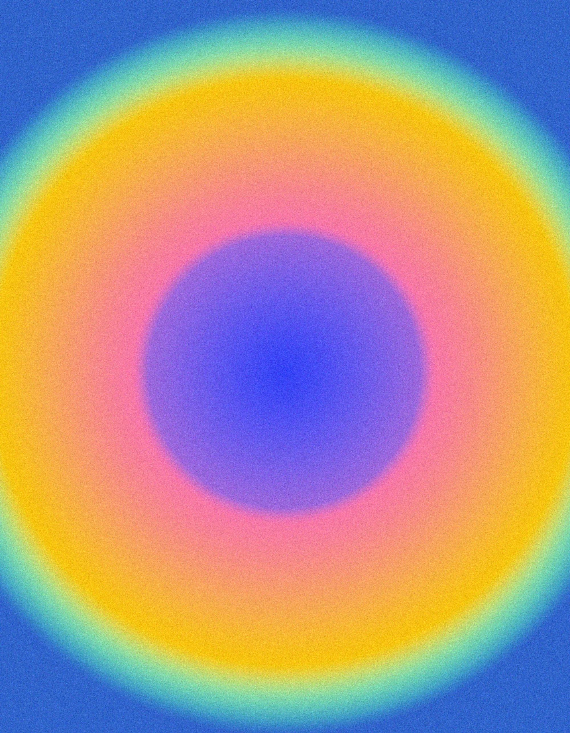 Abstract design with concentric circles of yellow, orange, pink, and blue creating a vibrant and visually striking background image.