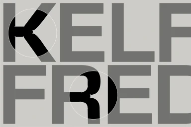 Kelfred Optical brand identity graphic design showing bold typography with vector bezier curves and anchor points.