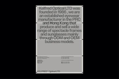 Typography layout featuring brand identity text for Kelfred Optical on a grey background