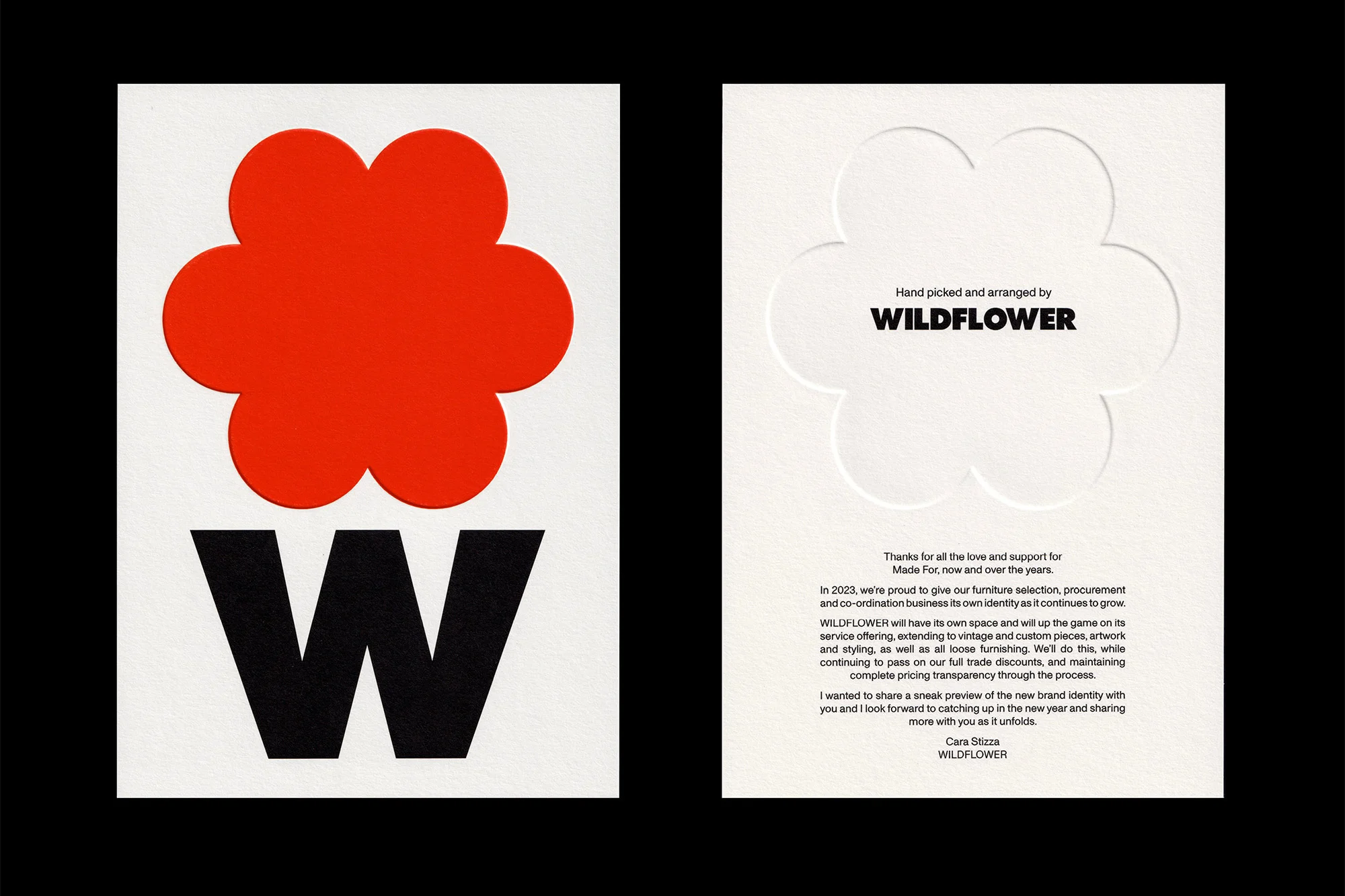 Promotional image showcasing Wildflower's brand identity with a red flower icon and 'W' on a white background, and a description.