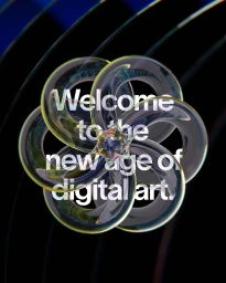 Digital art graphic featuring a transparent glass floral emblem against a dark background with white typography