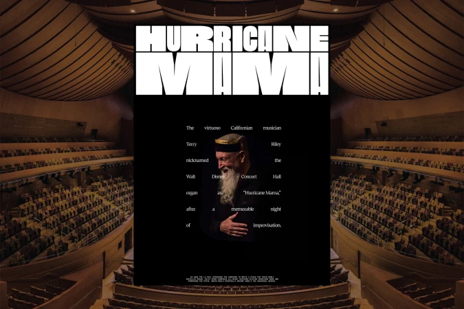 Magazine cover featuring Terry Riley in concert hall, black background with white text 'Hurricane Mama', and theater seating visible.
