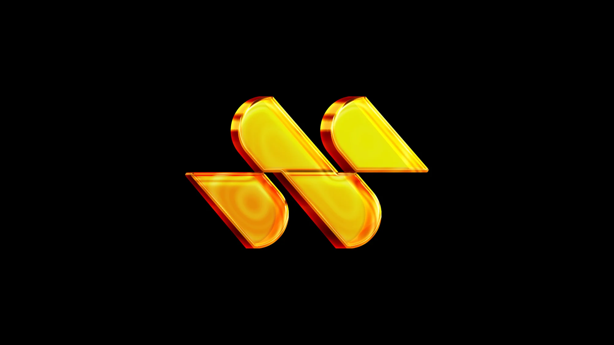 Abstract logo with geometric shapes in warm gold and orange tones on a black background, creating a modern and dynamic visual.