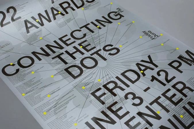 Event poster featuring the text 'Connecting the Dots,' with surrounding text and line graphics, creating an artistic and informative visual.