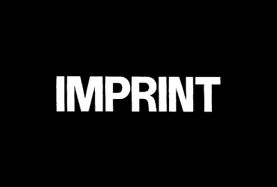Bold white typography spelling IMPRINT centered against a solid black background.