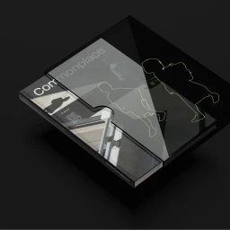 A black book and slipcase for Commonplace brand identity featuring minimalist typography and outline figure illustrations against a dark background