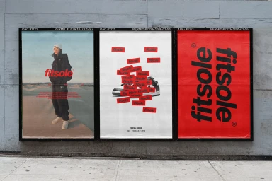 Three Fitsole brand advertising posters displayed side by side on an urban concrete wall outdoors.