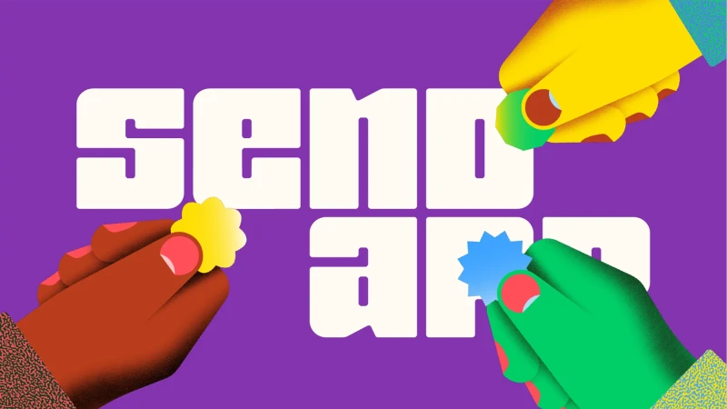 Three hands, each with a different skin tone, hold colorful geometric objects against a purple background with bold white text.