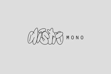 Minimalist black line typography logo for DistroMono centered on a solid grey background.