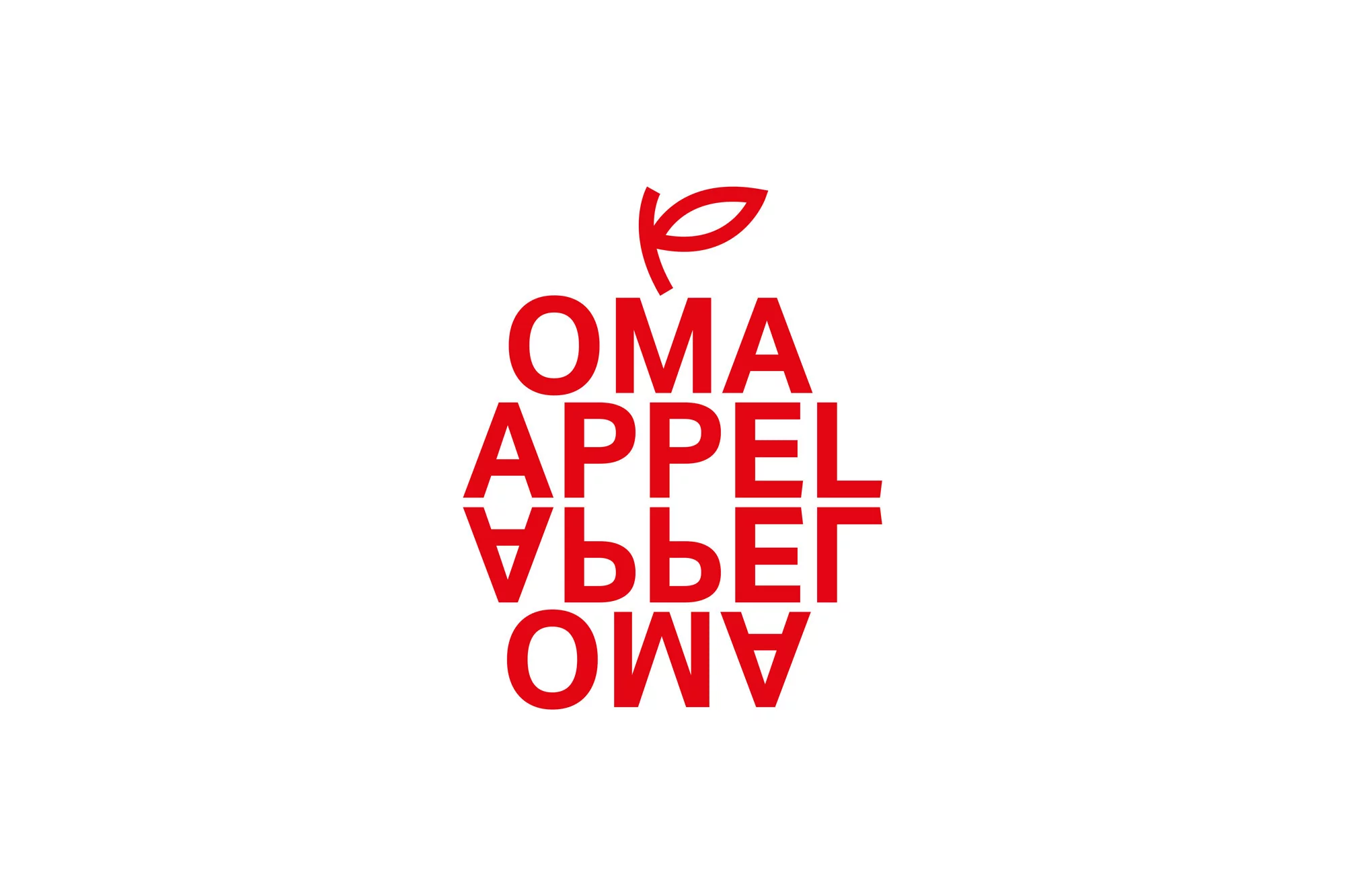 Stylized apple image composed of red typography against a white backdrop, featuring text arranged to form the shape of an apple.
