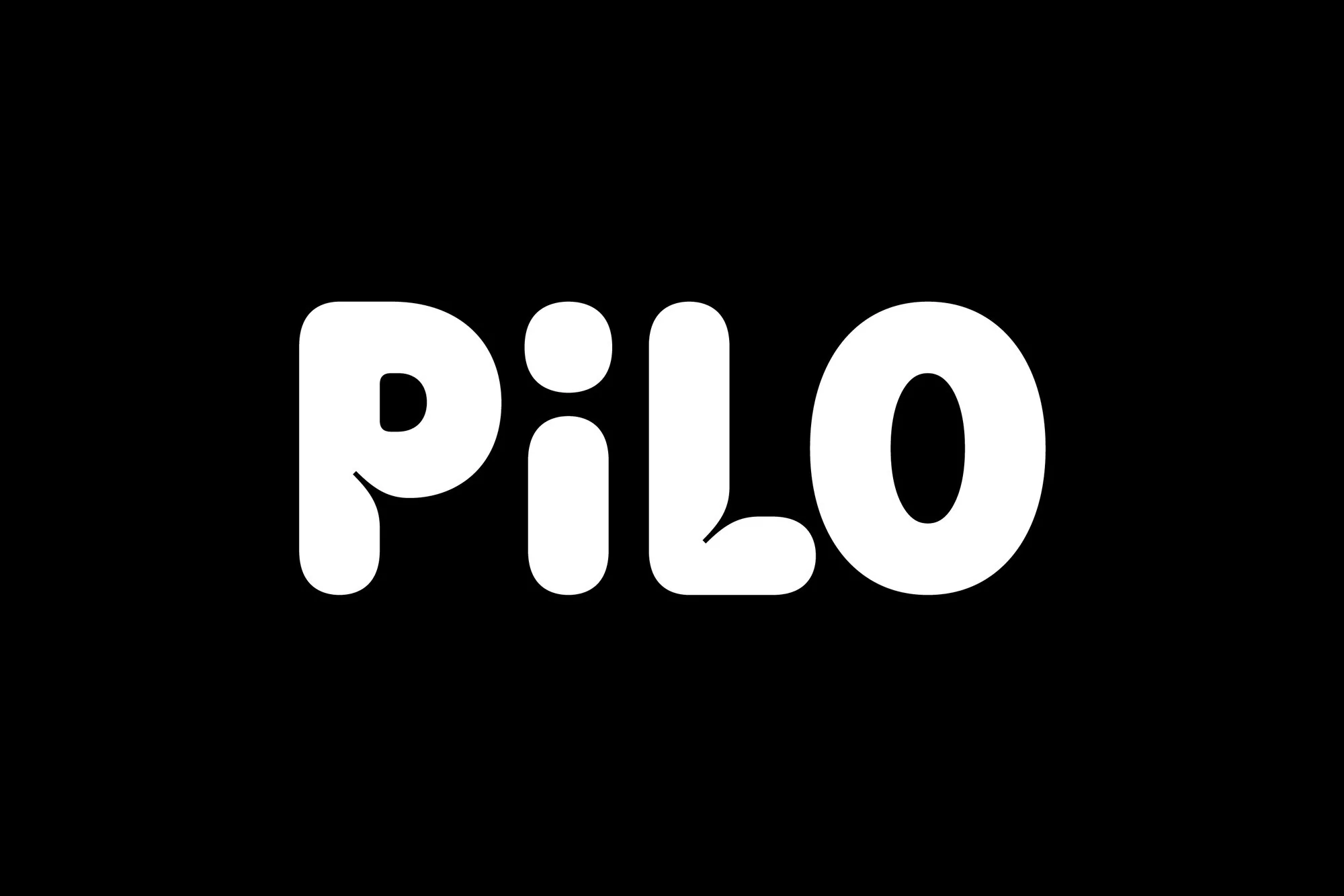 The word 'PILO' is displayed in large, bold, white font against a solid black background, with a simple and minimalist design.
