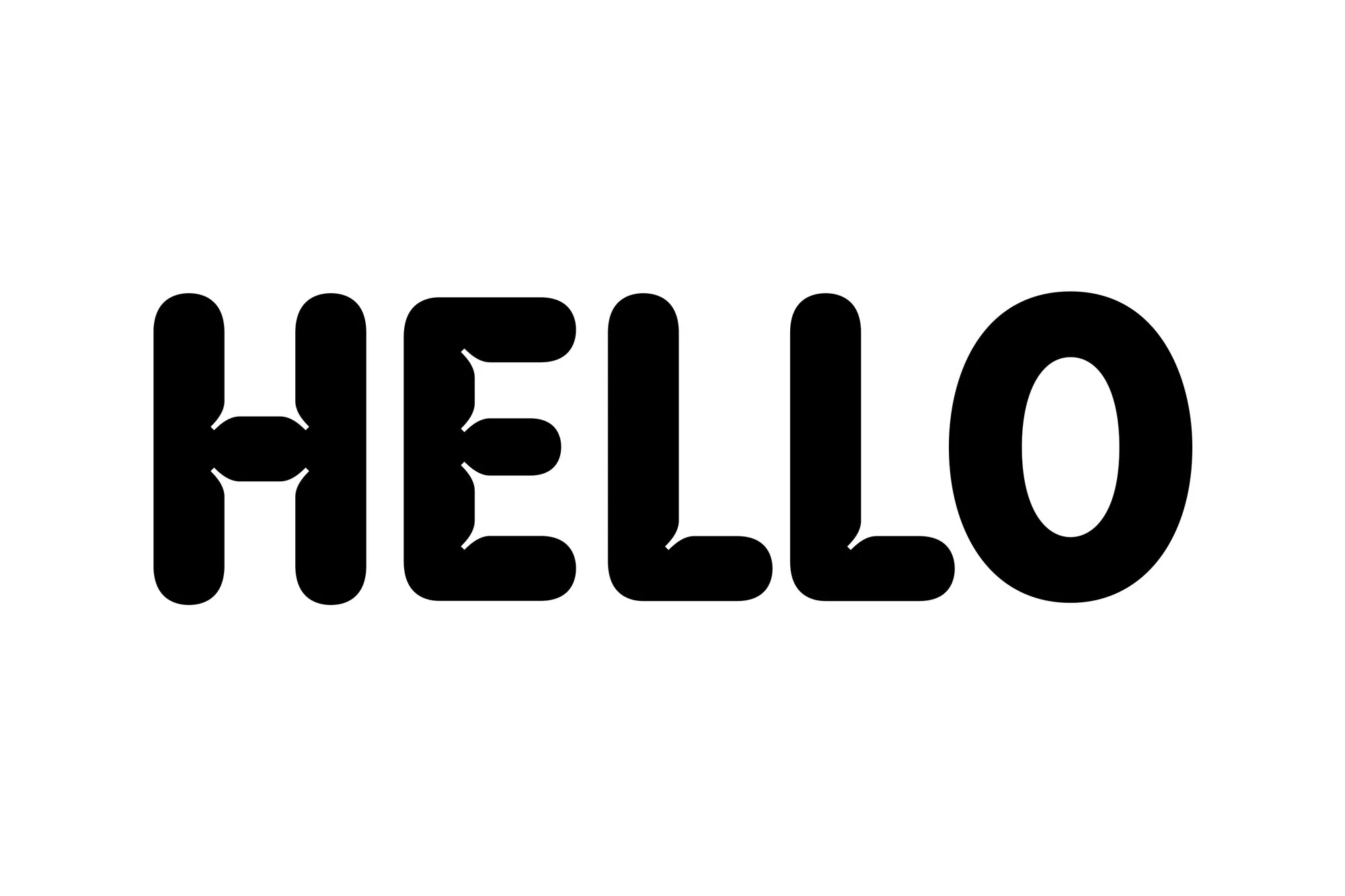 Black text graphic art on white background featuring the word 'HELLO' in bold, rounded font for visual communication.