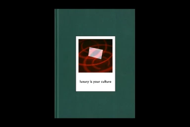 Dark green book cover featuring a central Polaroid-style photo with red graphic curves and the text luxury is your culture