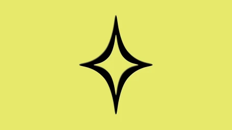 Black four-pointed star graphic with a drop shadow centered on a solid yellow background