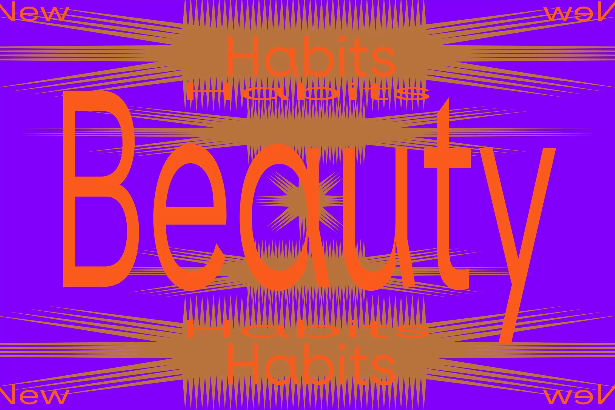 Abstract typographic art with 'Beauty' in orange over a purple background with radiating orange and brown lines, plus the text 'Habits'.