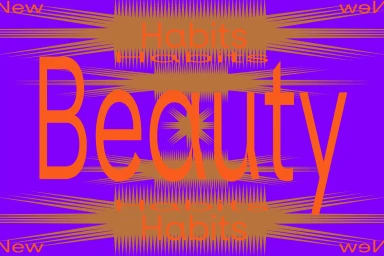 Digital graphic composition featuring large orange typographic text spelling Beauty against a vibrant purple background