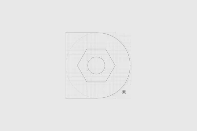 Technical blueprint featuring a circular geometric grid and a central hexagonal nut icon on a light background