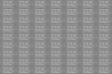 Repeated typographic pattern featuring hexagonal outlines and environmental messaging in white on a grey background