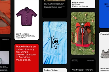 Collage of digital mood board tiles featuring apparel, accessories, and graphic design samples on a dark background.