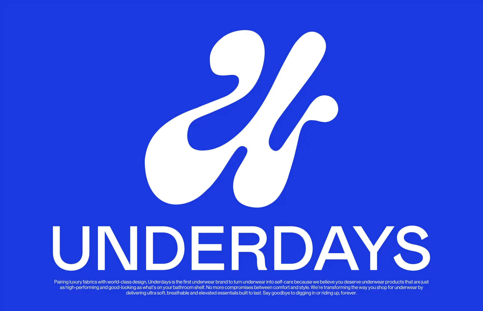 Promotional image for Underdays featuring a stylized logo and the brand name in white set against a bright blue background.