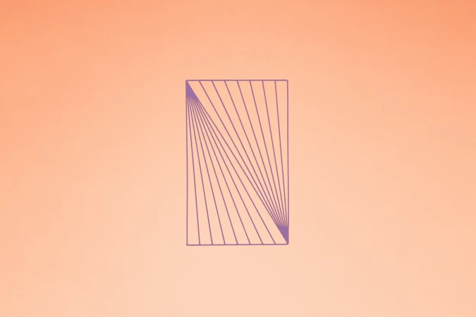 Geometric art design featuring a rectangle with linear geometric patterns on a peach-colored background.