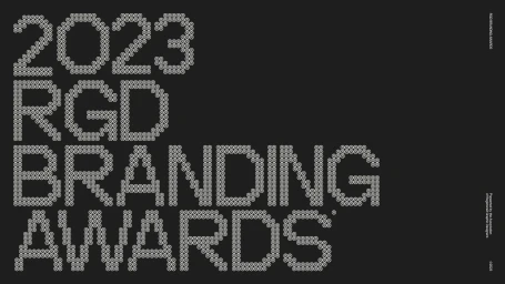 Large white dotted typography spelling 2023 RGD BRANDING AWARDS set against a solid dark grey background.