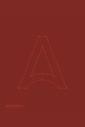 Wireframe construction of the letter A centered on a deep red background with grid points and alignment curves visible.