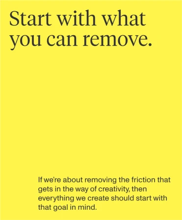Yellow background with centered text: 'Start with what you can remove.' at the top, followed by smaller supporting text below.