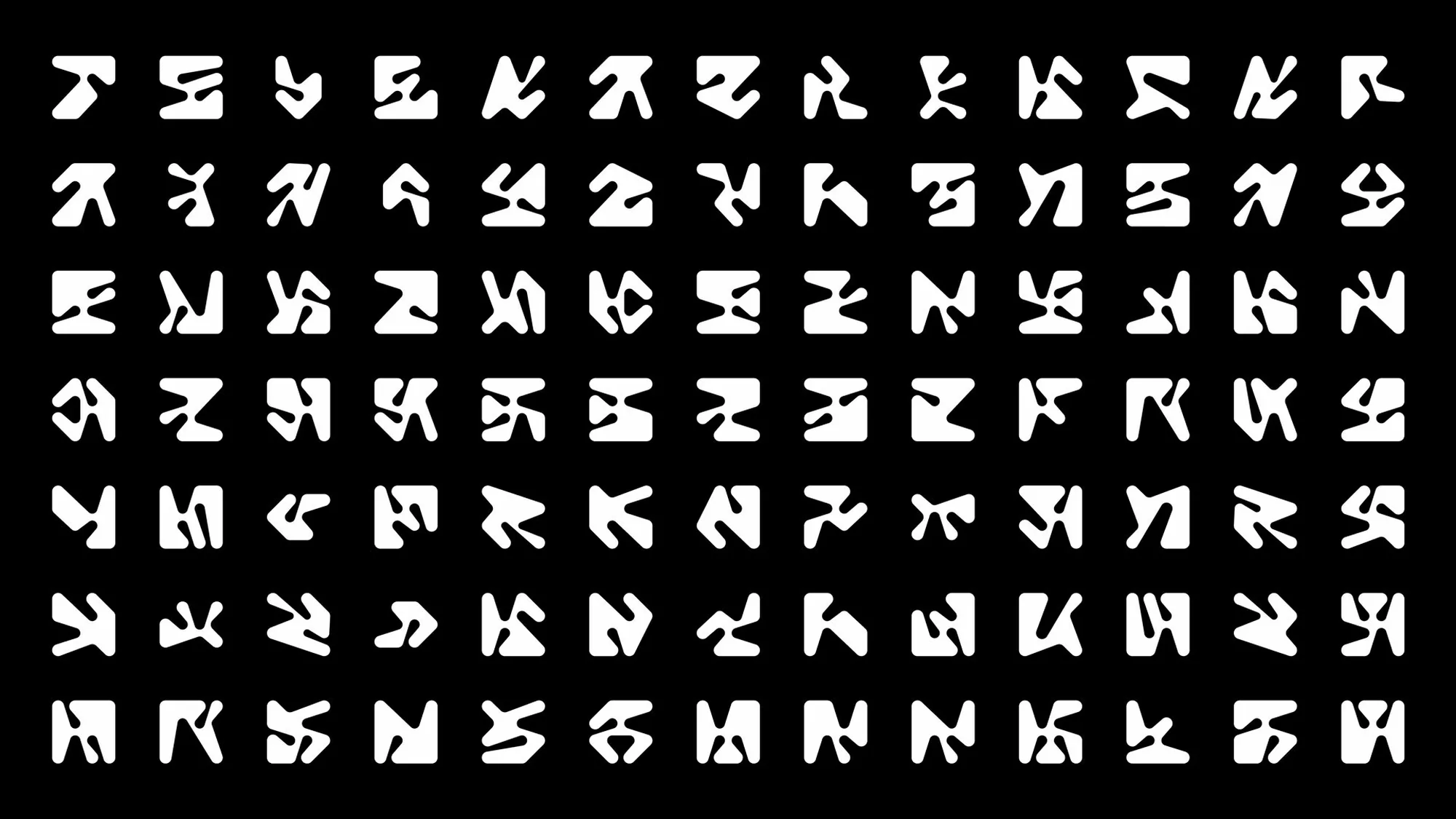 Abstract patterns fill a stark black background with rows of white geometric shapes, creating an intriguing design with a modern art feel.