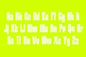 White uppercase and lowercase alphabet letters displayed in a grid against a vibrant lime green background