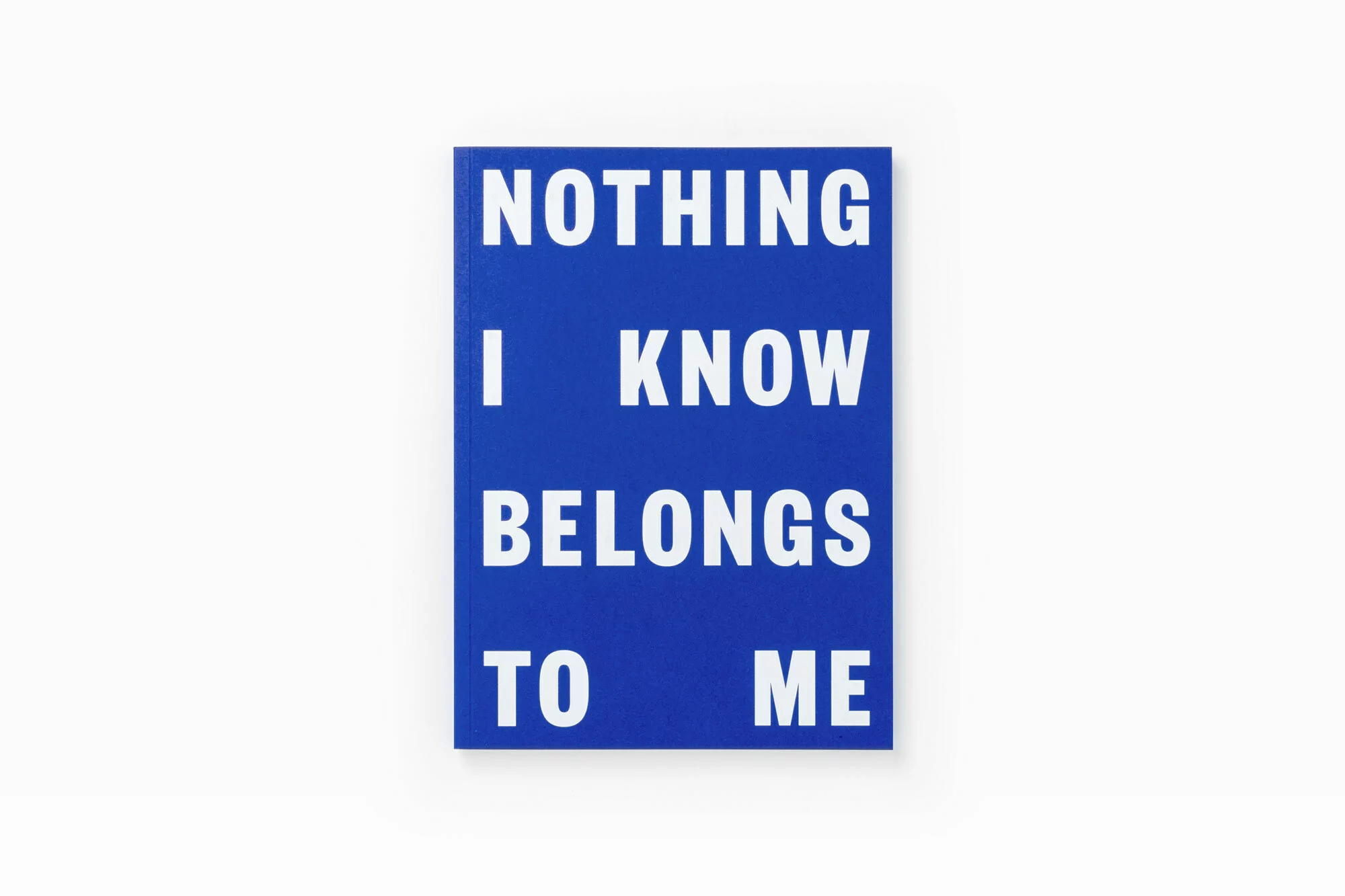 A blue book with bold white typography reading Nothing I Know Belongs To Me against a clean white background