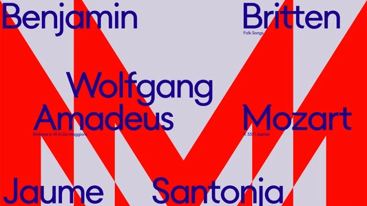 Graphic identity design for Orchestra Sinfonica Di Milano featuring bold typography and overlapping red and grey geometric letter forms.