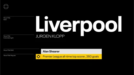 BBC Football brand identity graphic featuring bold white typography on a black background with typographic specifications and yellow highlight accent