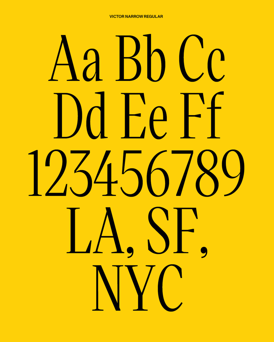 Typography art featuring the uppercase and lowercase alphabet, numerals, and city abbreviations in a modern sans-serif font.