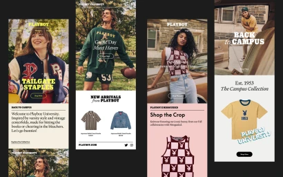Four vertical mobile web design layout mockups featuring fashion models and product photography for Saint Sass brand identity.