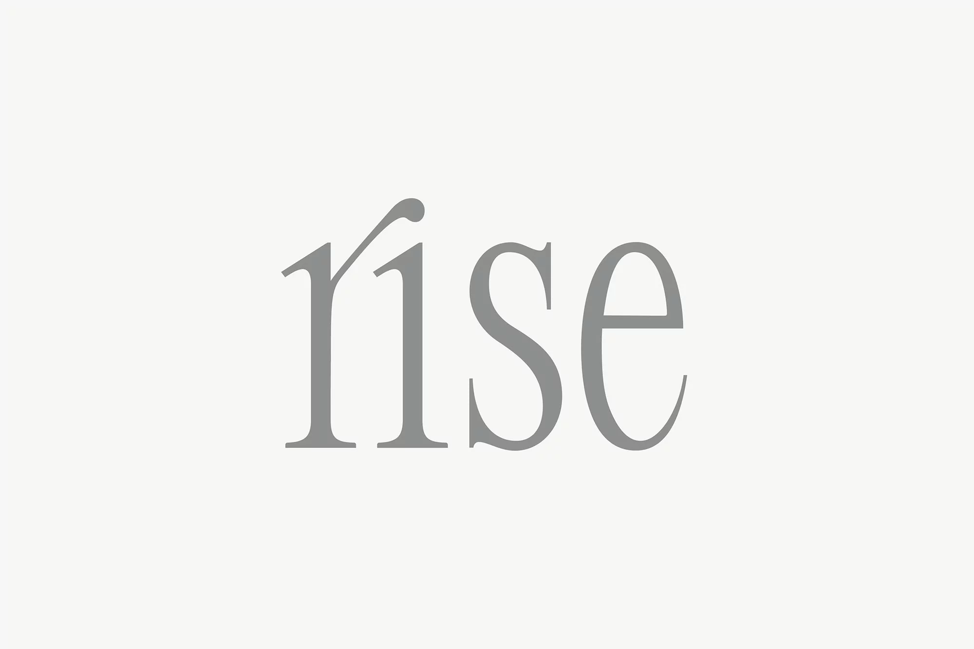 Simple graphic design featuring the word 'rise' in elegant gray lettering on a clean, light background, creating a minimalist and modern aesthetic.