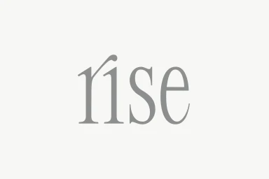 Minimalist grey Rise brand identity typography logo centered on a solid light grey background