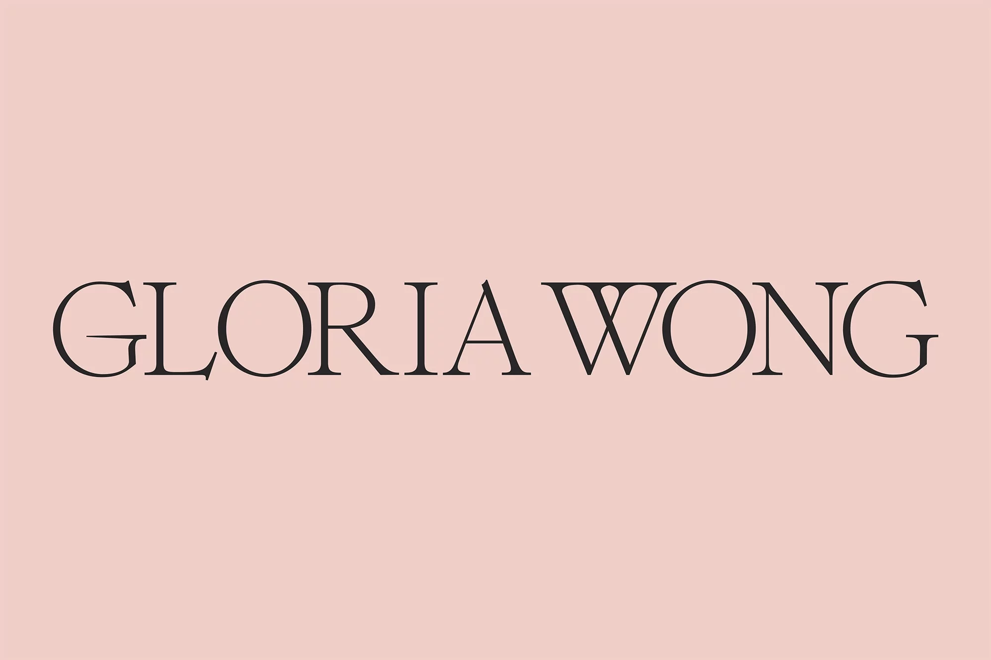Elegant, minimalist presentation of 'Gloria Wong' in black serif typeface set against a soft peach background, clean and sophisticated.