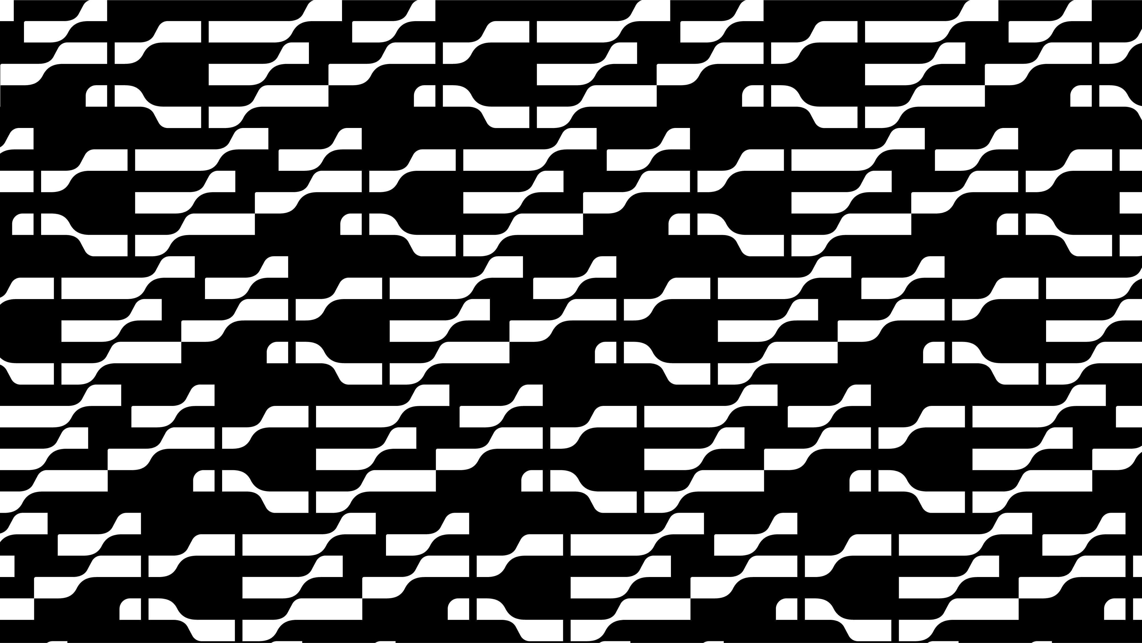 Abstract geometric pattern of horizontal white bars connected by curves on a black background, creating a modern, op-art style.