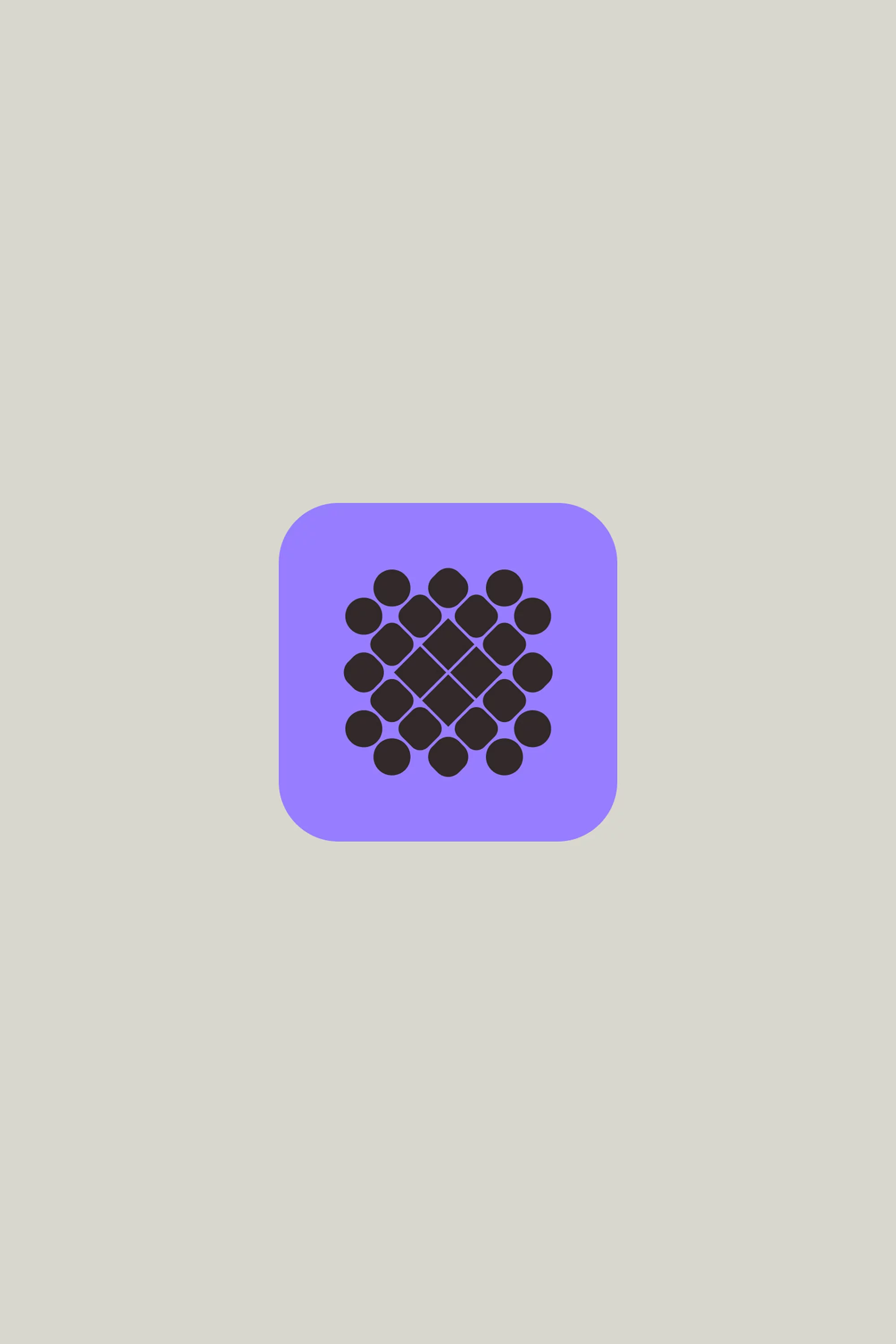 Abstract geometric design featuring a square shape with rounded corners, filled with a grid of black dots on a light gray background.