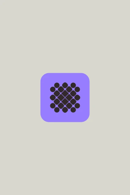 Abstract geometric design featuring a square shape with rounded corners, filled with a grid of black dots on a light gray background.