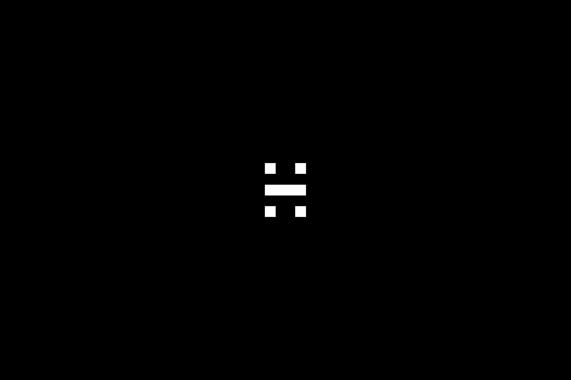 Minimalist graphic with a centralized white pixelated design on a stark black background, creating a high-contrast visual statement.