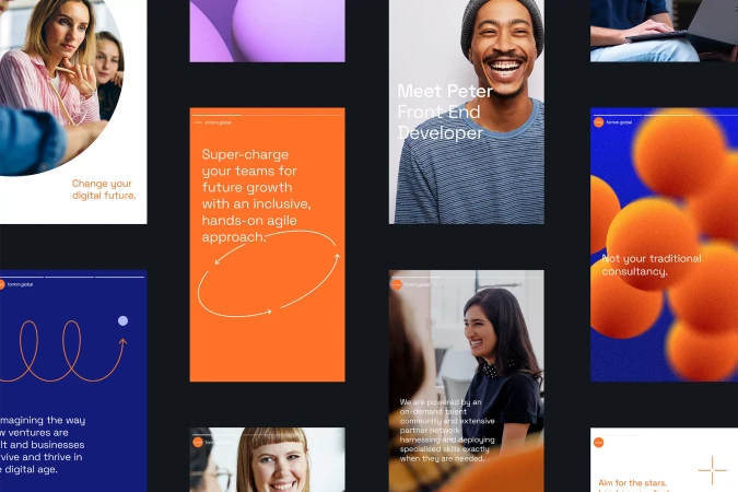 Collage of diverse people and graphic elements with positive messages. Promoting inclusivity, talent, and digital future concepts.