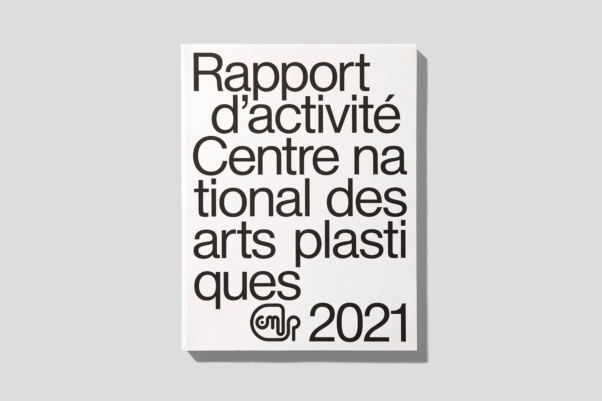 White book cover featuring bold black typography in French. The book titled 'Rapport d'activité Centre national des arts plastiques' is presented against a light grey backdrop.