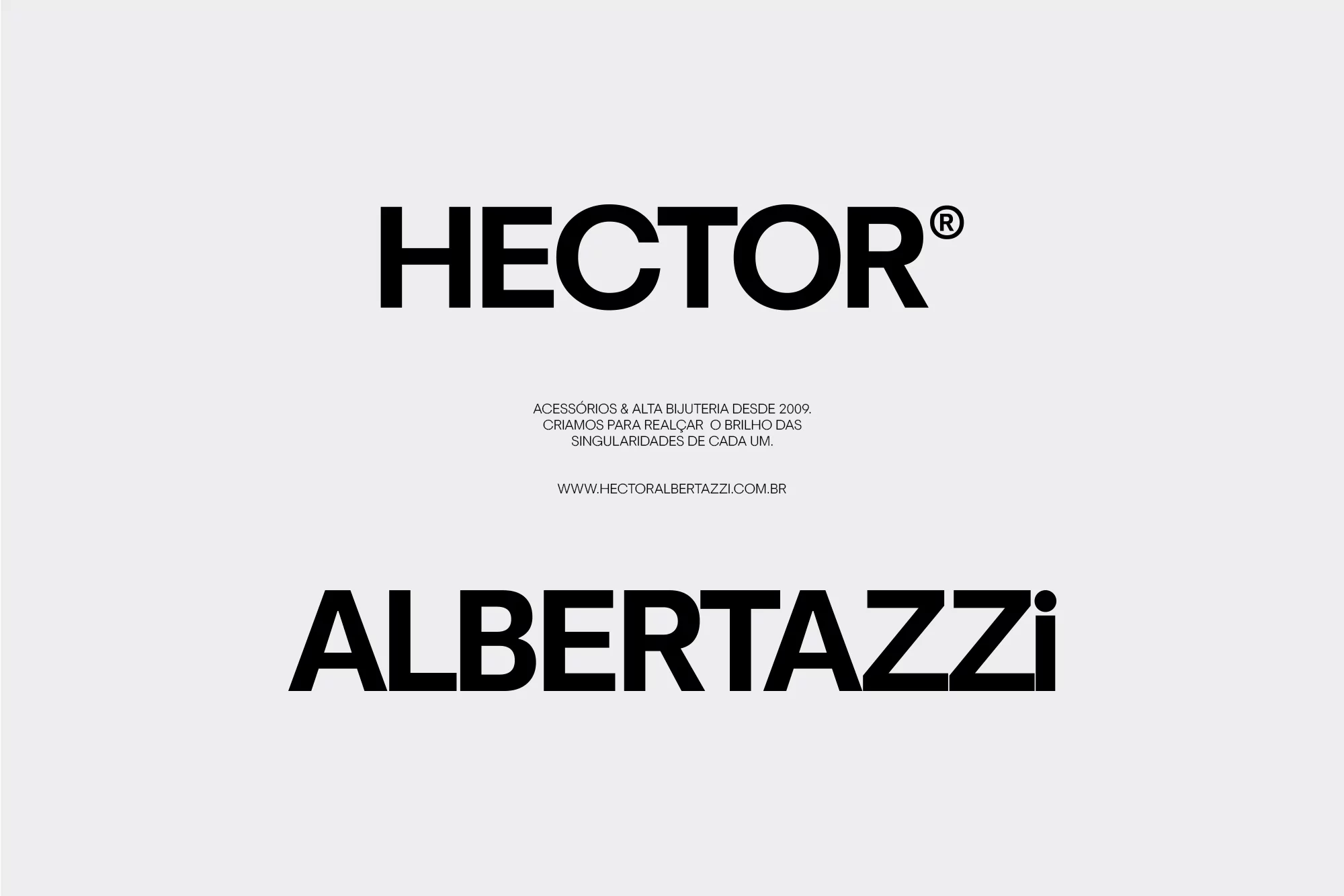 Promotional image featuring the brand names Hector and Albertazzi in bold, black typography against a light background. Simple and clean design.