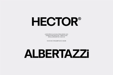 Hector Albertazzi brand identity graphic design showcasing bold black typography on a clean white background.