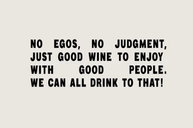 Black sans-serif capital text reading no egos no judgment against a plain neutral off-white background