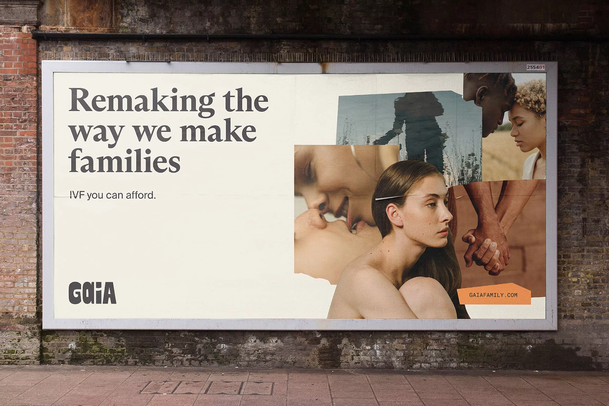 Billboad featuring images of couples and text 'Remaking the way we make families. IVF you can afford.' along with GAIA logo.