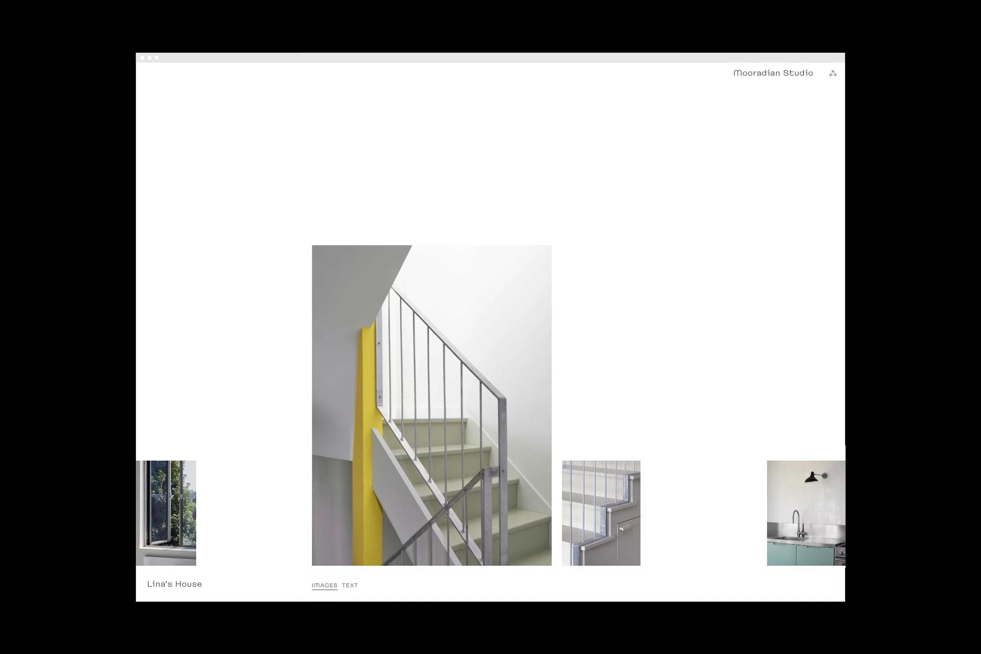 Architectural rendering featuring a stairwell with metal railings and a yellow accent wall in a modern home, showcasing interior design.